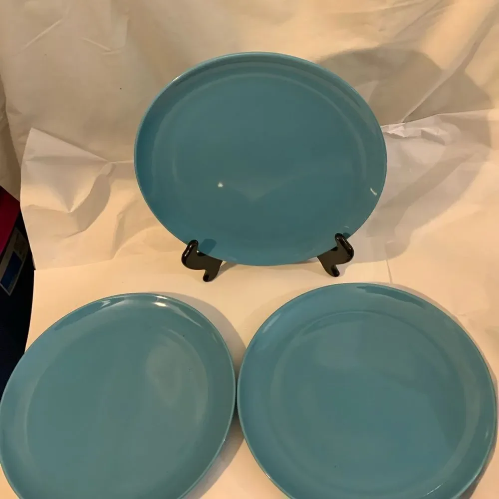 Lot of 3 IKEA FARGRIK Aqua Turquoise Blue 10.75” Dinner Plates Thailand #15199